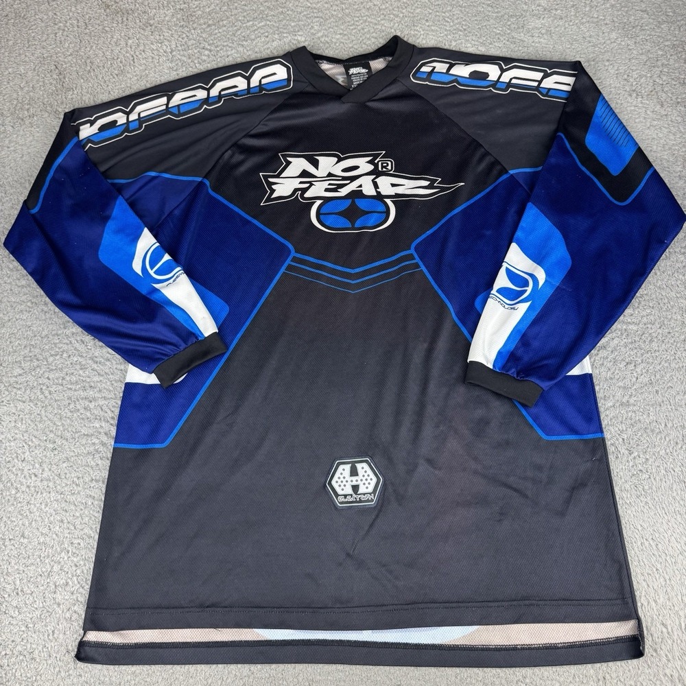 VTG No Fear Men's Motocross Elektron Jersey Blue Black Made In USA Y2k Xxl 2xl